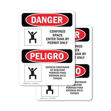 Signmission 10 in H x 7 in W, Vinyl Decal, Rectangle, Confined Space Enter Tank Permit Bilingual OS-2PACK-DS-D-710-VS-1085